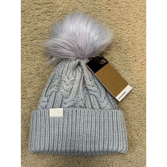 NWT The North Face W Oh Mega Fur Pom Lined Women’s Beanie Hat, Dusty Periwinkle - Picture 1 of 9